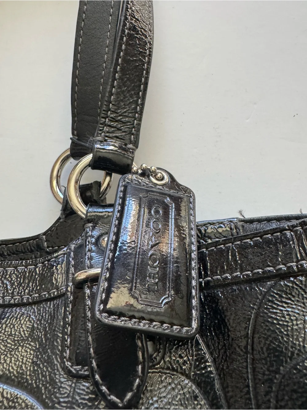Coach Gallery Black Embossed Patent Leather Tote